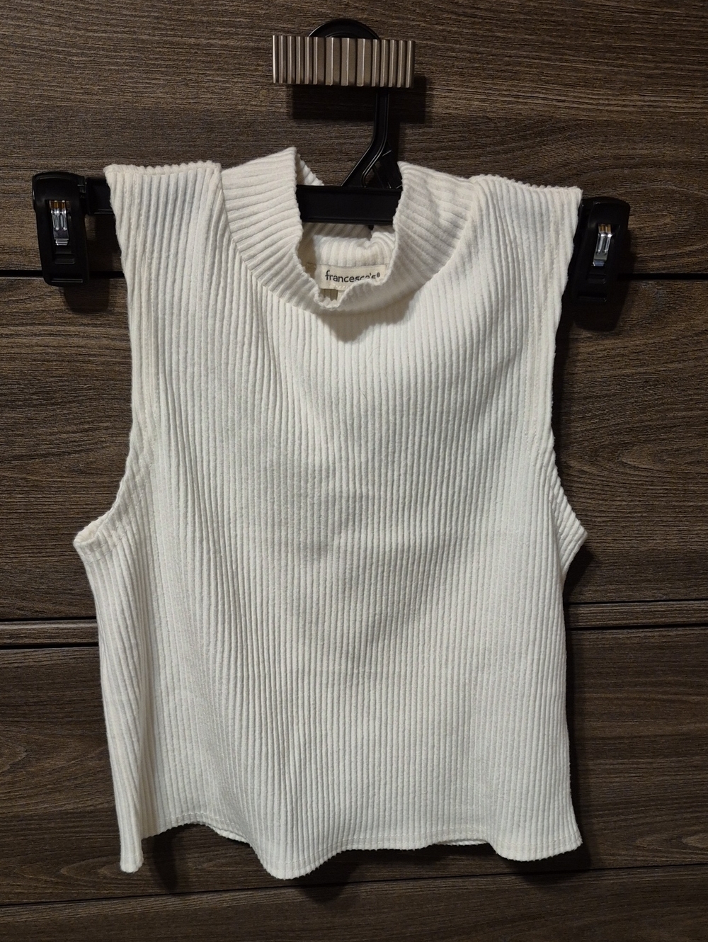 Francesca's Collections Cream Ribbed Mock Neck Sleeveless Crop Top